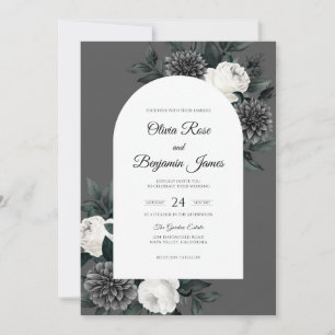 Convite Casamento com Dahlia Branca Carvão