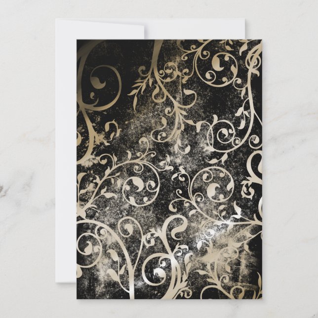 Convite Casamento com Damask Gothic Grunge, afligido (Frente)