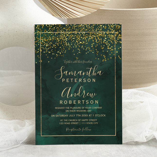 Convite Casamento com datilografia verde "confetti" (Criador carregado)
