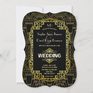 Convite Casamento com Deco de Excelente Gatsby Black & Dou