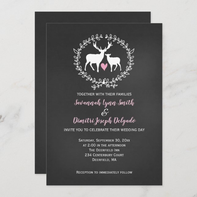 Convite Casamento com Deer Buck e Doe Chalkboard (Frente/Verso)
