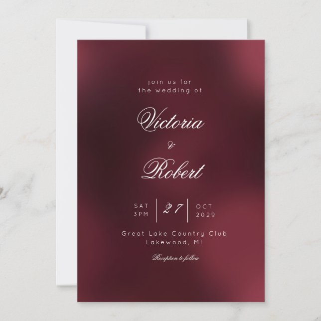 Convite Casamento com degradê de vinho Borgonha (Frente)