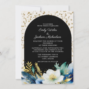 Convite Casamento com degustação com arca floral Dourada b