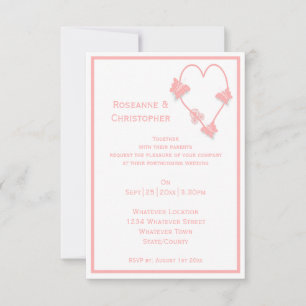 Convite Casamento com Design de Coração de Borboletas Cor-
