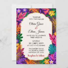 Convite Casamento com Design Floral de Folhas Tropicais