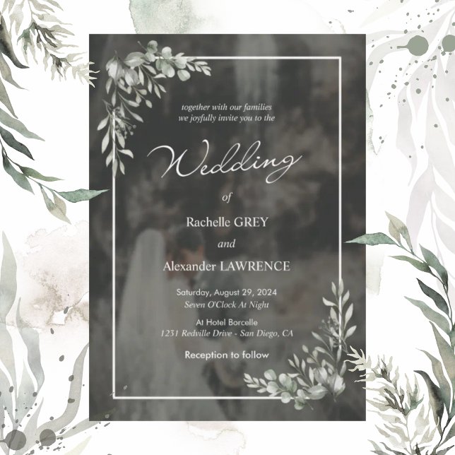 Convite Casamento com Design Floral Elegante de Eucalipto  (Criador carregado)