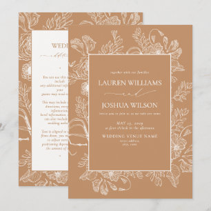 Convite Casamento com Detalhes em Arte Linear Floral de Te