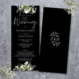 Convite Casamento com detalhes florais verdes e preto e br