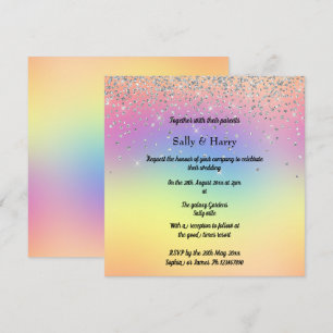 Convite Casamento com Diamante do Rainbow Pastel Sparkle