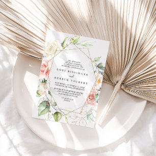 Convite Casamento com diamante floral de folhagem Dourada 