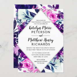 Convite Casamento com Diamante Floral Violet Watercolor En