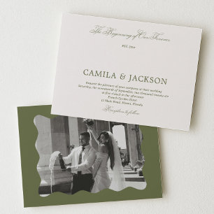 Convite Casamento com Dinheiro Antigo Branco e Verde Oliva