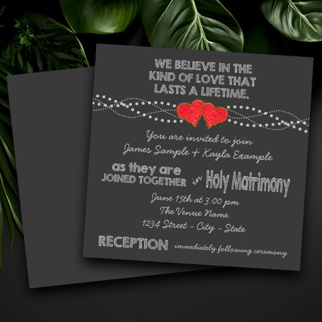 Convite Casamento com dois corações (Rustic traditional chalkboard wedding invitation. Simply add your details.)