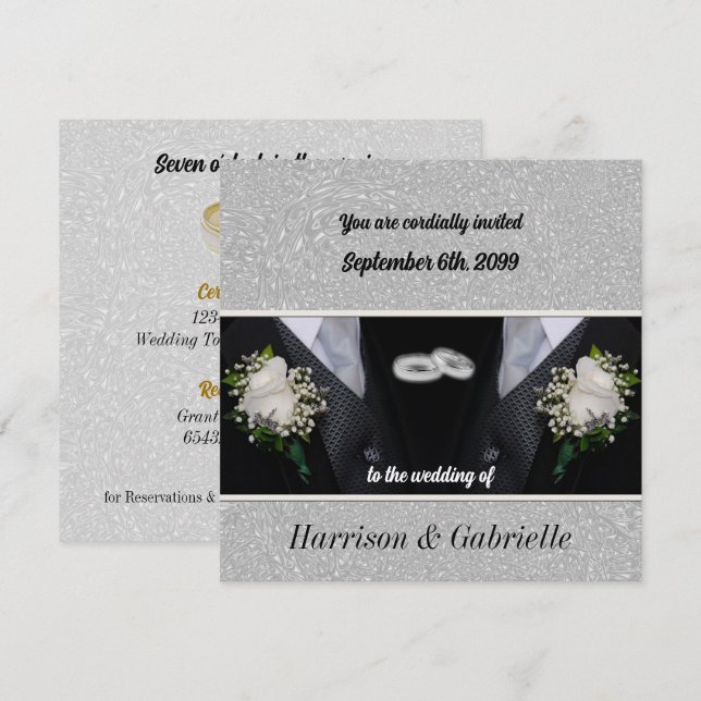 Convite Casamento com dois Gay preto Tux (Frente/Verso)