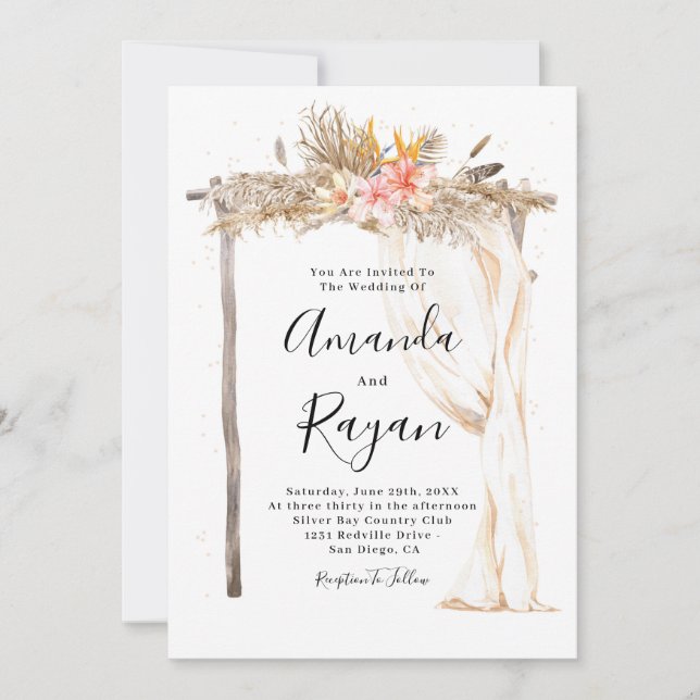Convite Casamento com Dossel de Flores Boho Elegantes (Frente)