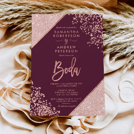Convite casamento com dourado rosa confetti burgundy