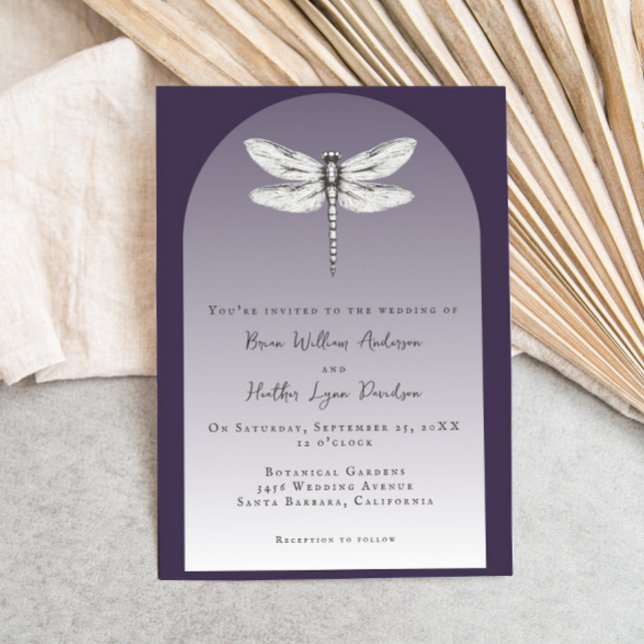 Convite Casamento com Dragonfly Roxo Escuro (Dark Purple Dragonfly Wedding Invitation)
