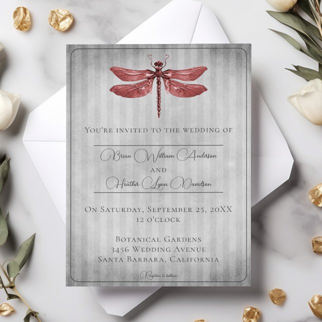 Convite Casamento com Dragonfly Vermelha (Red Jeweled Dragonfly Wedding Invitation)
