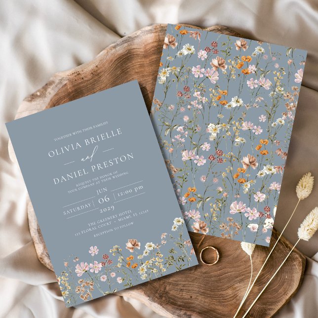 Convite Casamento com Dusty Blue Boho Wildflower (Criador carregado)