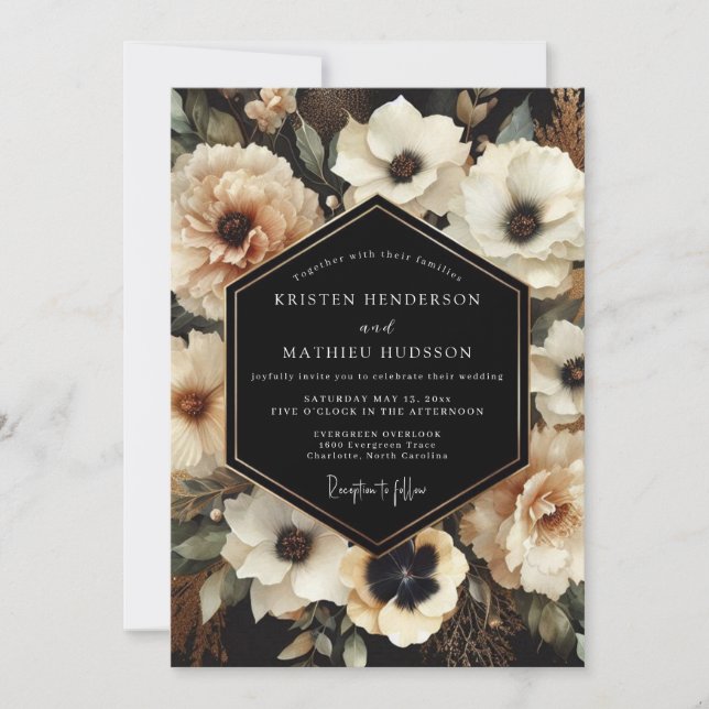 Convite Casamento com Efeito Chiaroscuro em Creme e Carvão (Frente)