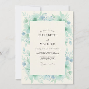 Convite Casamento com Efeito de Aquarela em Azul- Verde Né