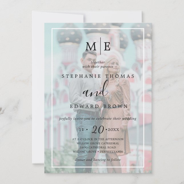 Convite Casamento com Efeito de Vellum Branco e Preto Clás (Frente)