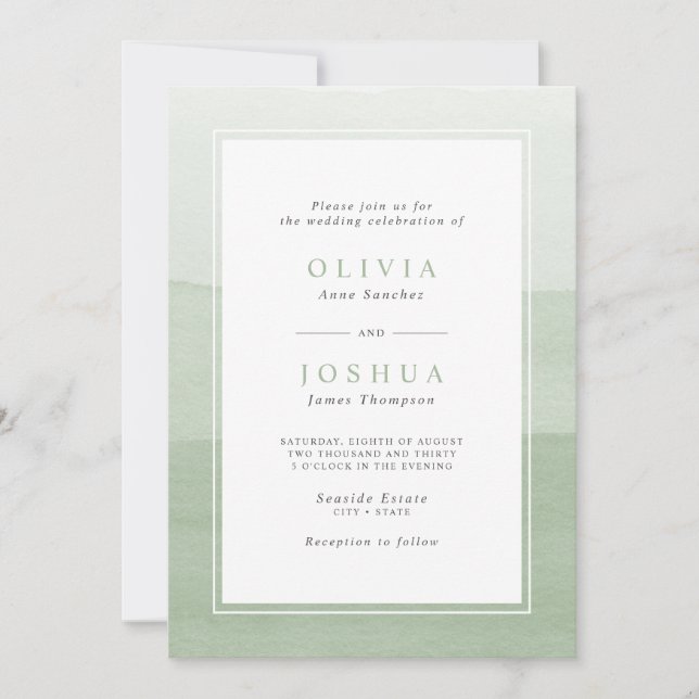 Convite Casamento com Efeito Ombre em Verde Oliva Simples (Frente)