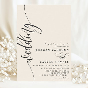 Convite Casamento com Elegante Caligrafia em Creme de Marf