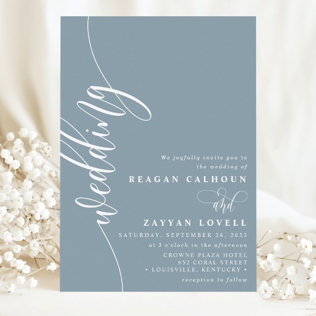 Convite Casamento com Elegante Letra de Caligrafia em Azul (Criador carregado)