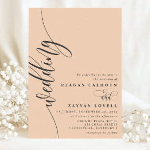 Convite Casamento com Elegante Letra de Caligrafia em Pêss