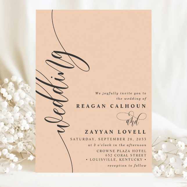 Convite Casamento com Elegante Letra de Caligrafia em Pêss (Criador carregado)