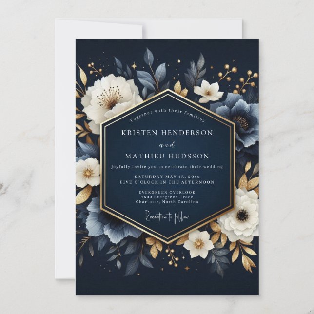 Convite Casamento com Encantamento Florido Naval (Frente)