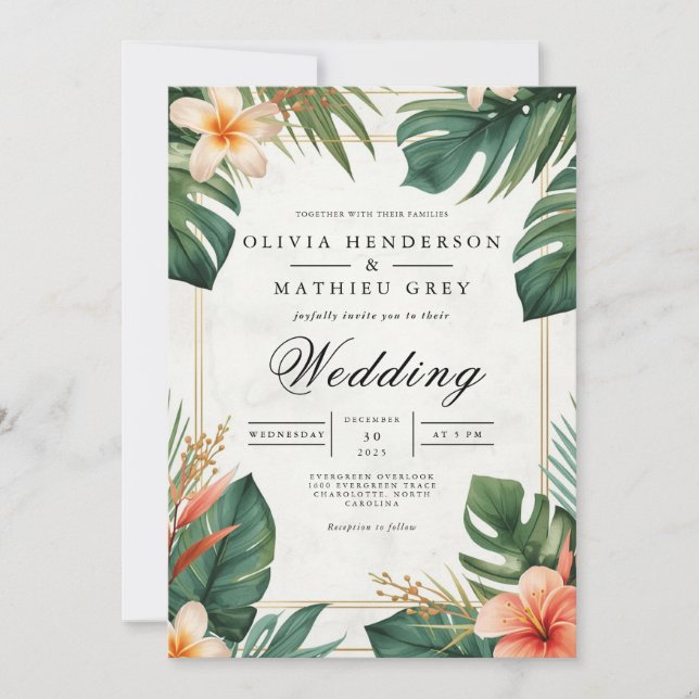 Convite Casamento com Ênfase Sanguínea Tropical (Frente)