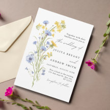 Casamento com escrita floral azul e amarelo 