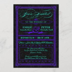 Convite Casamento com Estilo Poster Roxo e Teal Elétrico