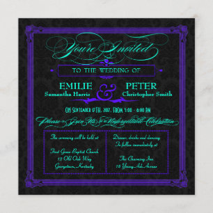 Convite Casamento com estilo Poster verde de chá e roxo e
