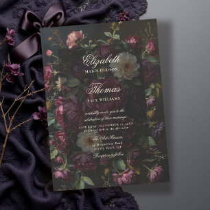 Convite Casamento com Estilo Romântico Obscuro Floral Borg