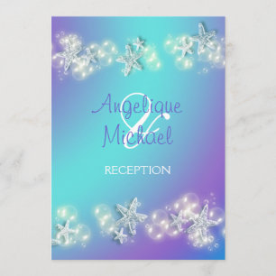 Convite Casamento com estrelas da praia azul roxa