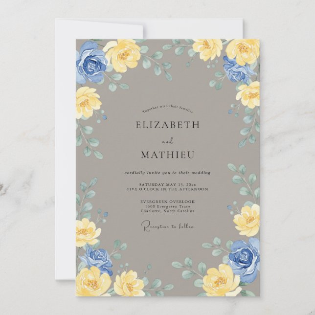 Convite Casamento com Eucalipto Azul Amarelo Costeiro (Frente)