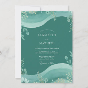 Convite Casamento com Eucalipto Azul-Esverdeado Escuro
