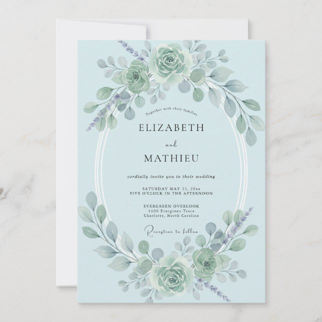 Convite Casamento com Eucalipto Azul-Pó (Frente)