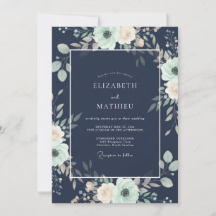 Convite Casamento com Eucalipto Azul Teal à Meia-Noite