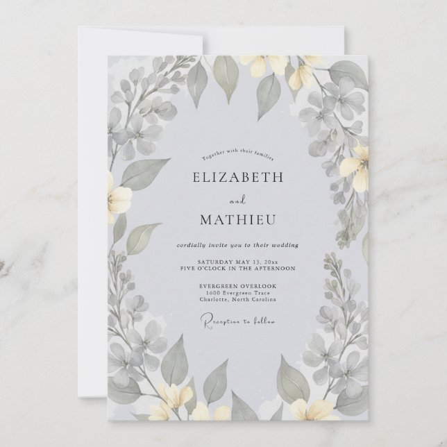 Convite Casamento com Eucalipto Cinza Suave (Frente)