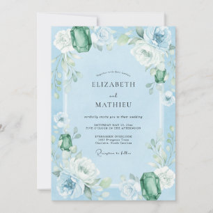 Convite Casamento com Eucalipto e Pedra Preciosa Esmeralda