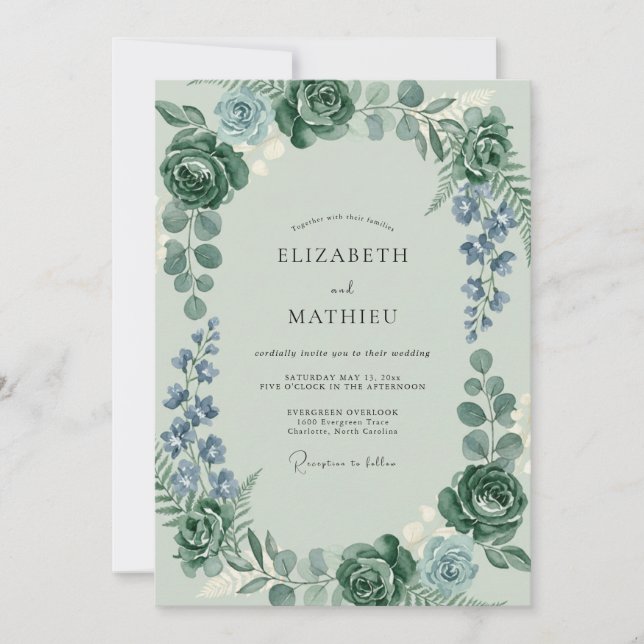 Convite Casamento com Eucalipto e Periwinkle Celadon (Frente)