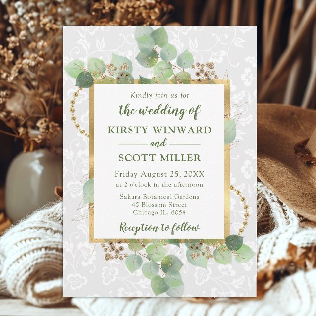 Convite Casamento com Eucalipto e Verde em Aquarela (Criador carregado)