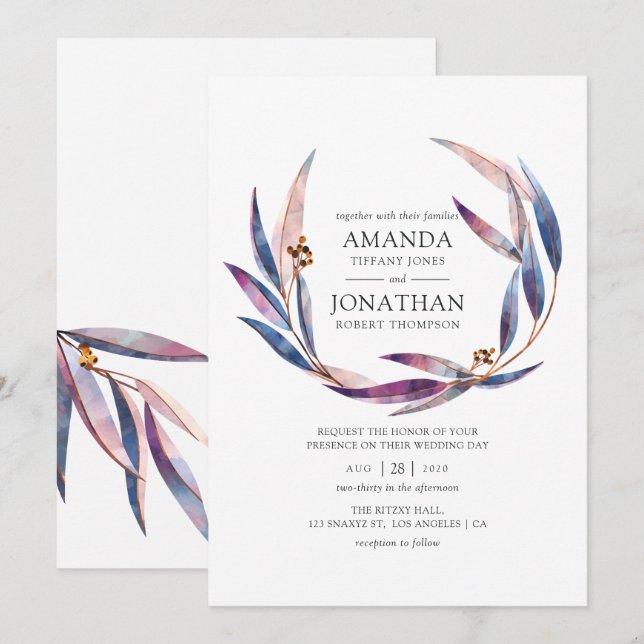 Convite Casamento com Eucalipto em Aquarela (Frente/Verso)