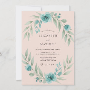 Convite Casamento com Eucalipto em Folhagem Aqua Blush