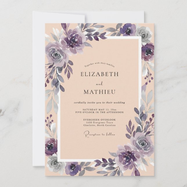Convite Casamento com Eucalipto em Folhagem Violeta Champa (Frente)