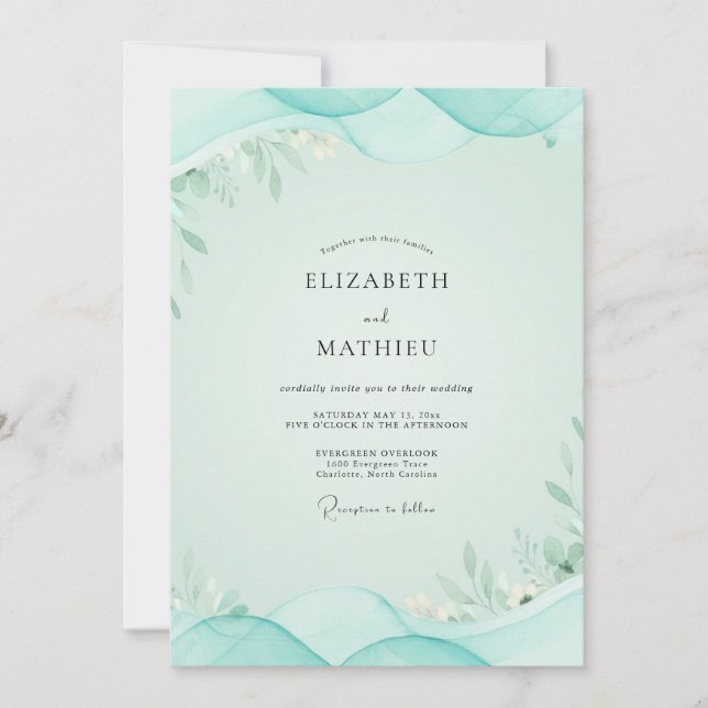 Convite Casamento com Eucalipto Espuma do Mar (Frente)